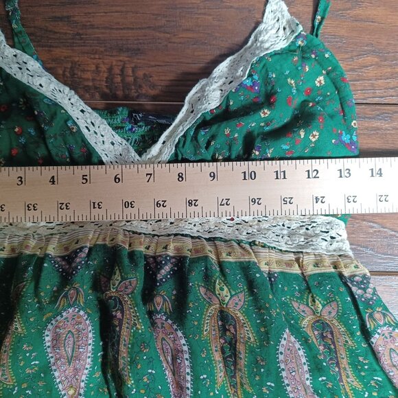 Womens Boho Midi Dress Medium Green Paisley Hippie Fairycore Festival Peasant - Picture 9 of 9